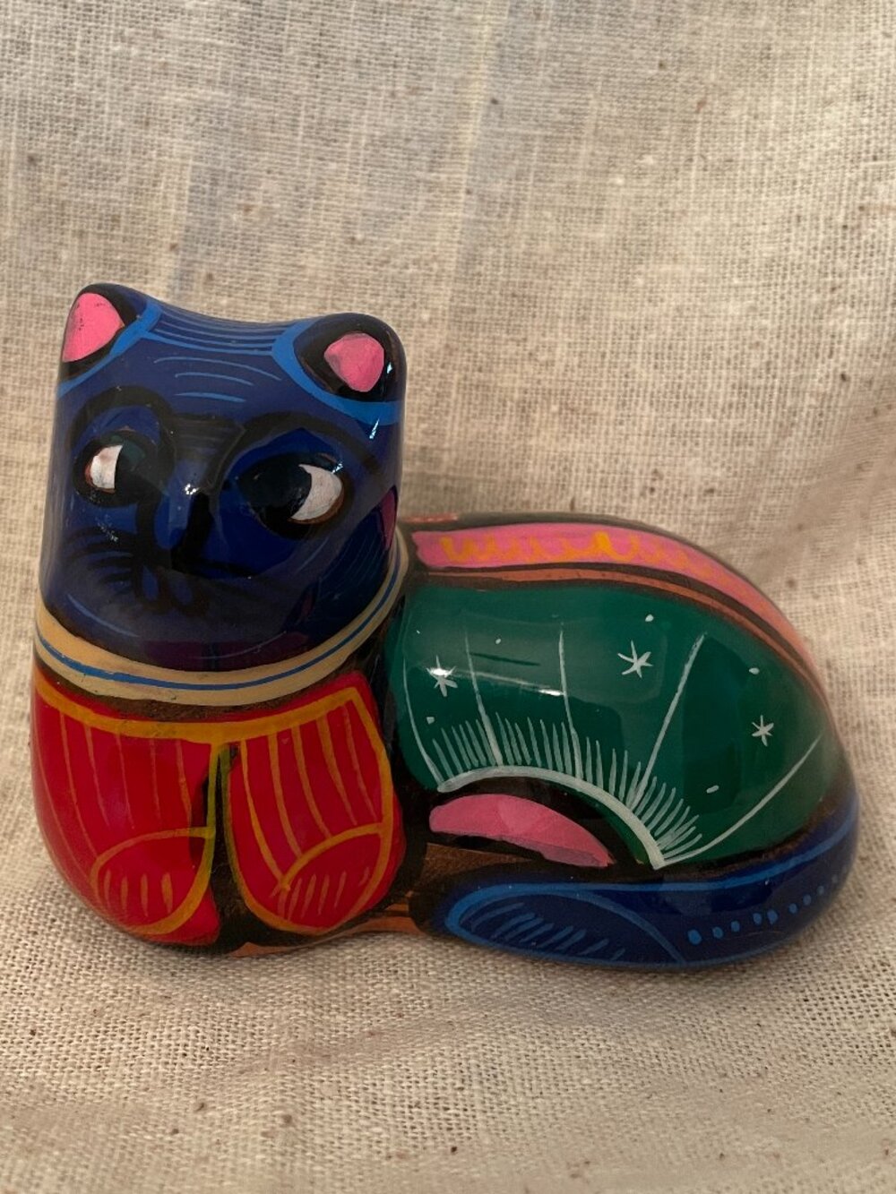 Talavera Cat Figurine -- Hand-Painted Mexican Folk Art